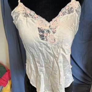VINTAGE GOLD LABEL VICTORIA SECRET SILK LACE TRIMMED FLORAL TANK